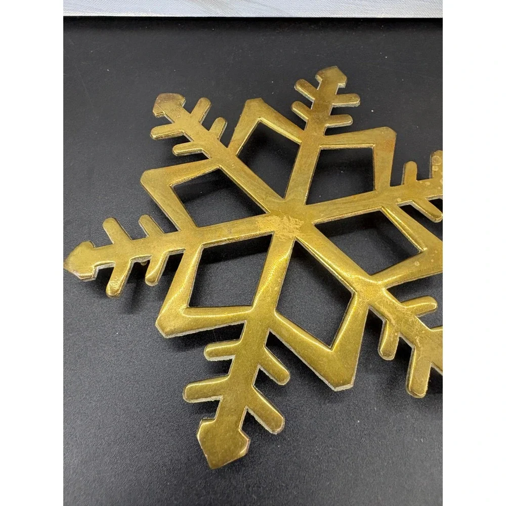 Vintage Brass Snowflake Trivet Large 8.5 Inch Metal Hot Plate Stand Taiwan